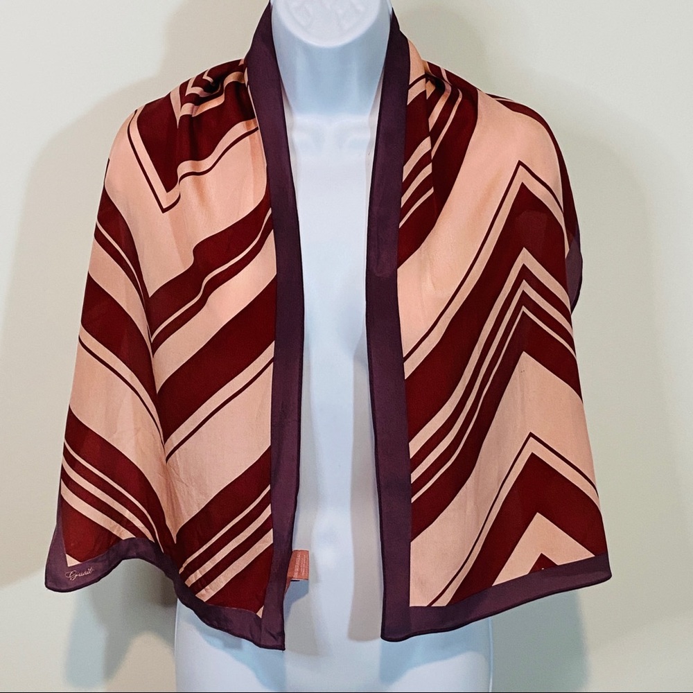 Pink & Burgundy Chevron Pure Silk Versatile Wear Scarf - Picture 6 of 14